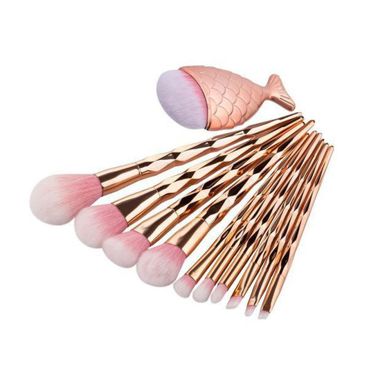 Rose Gold Unicorn & Fish Makeup Brush Set - 11pc
