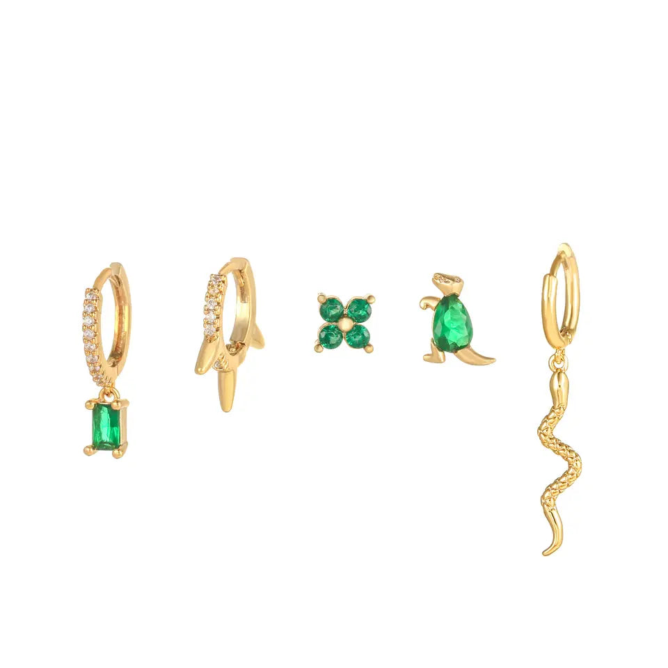 18K Gold Plated Green Zircon Earring Set
