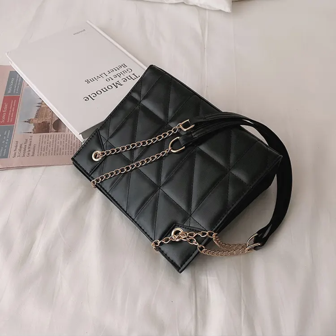 Black Geometric Embossed Square Bag