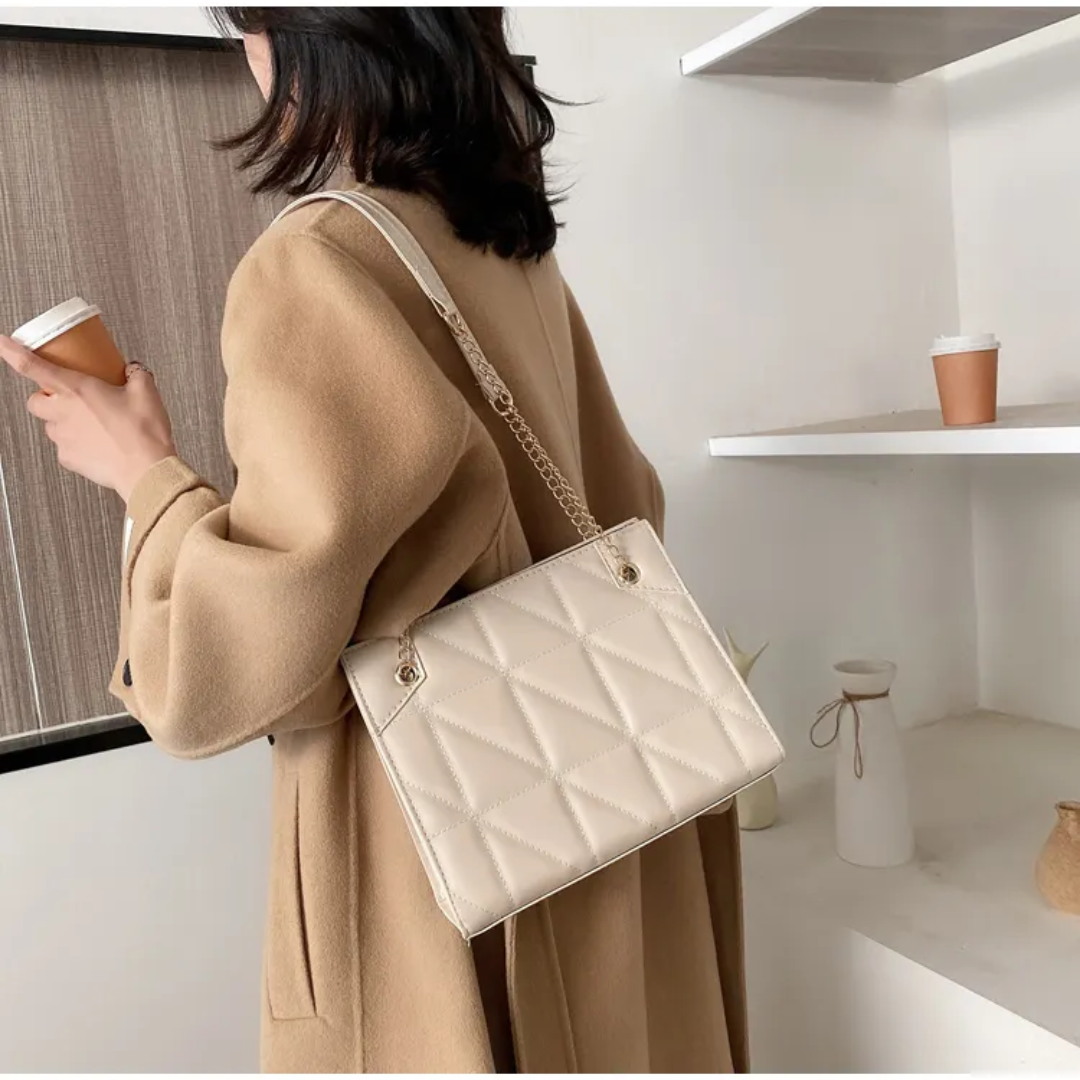 Cream Geometric Embossed Square Bag