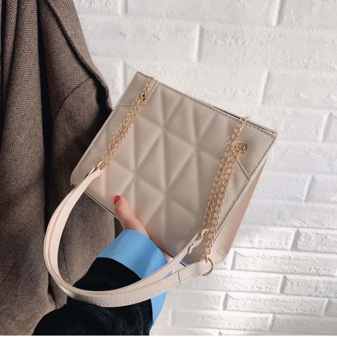 Cream Geometric Embossed Square Bag