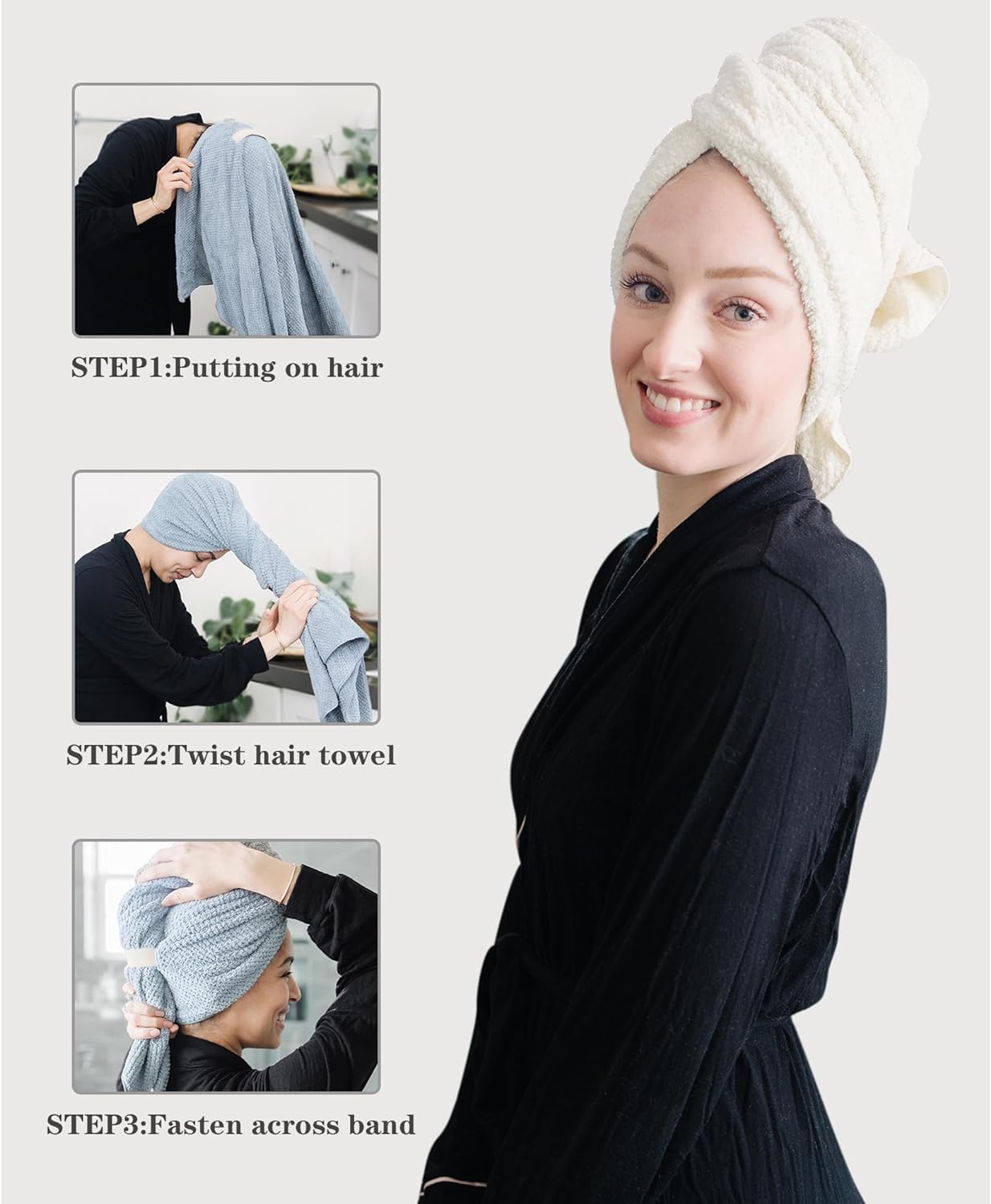 Large Microfiber Hair Towel- Grey