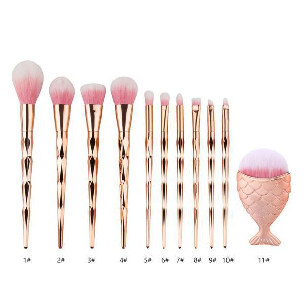 Rose Gold Unicorn & Fish Makeup Brush Set - 11pc