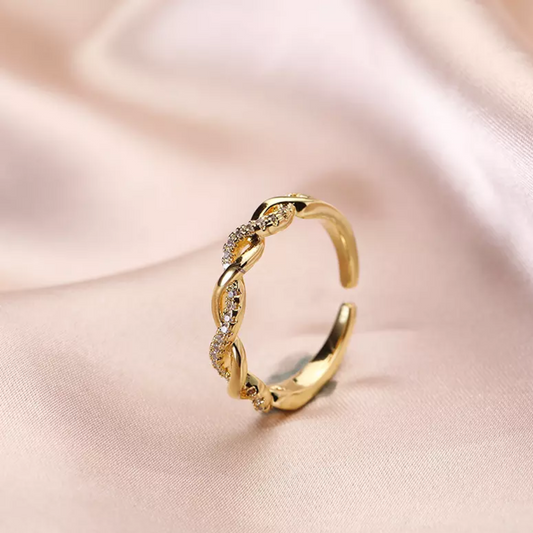 18K Gold Plated Adjustable Twisted Zircon Ring