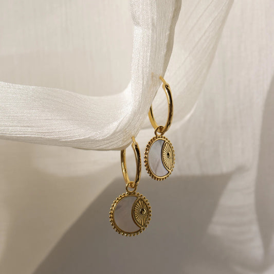 Sun and Moon Gold Earrings in Pearl