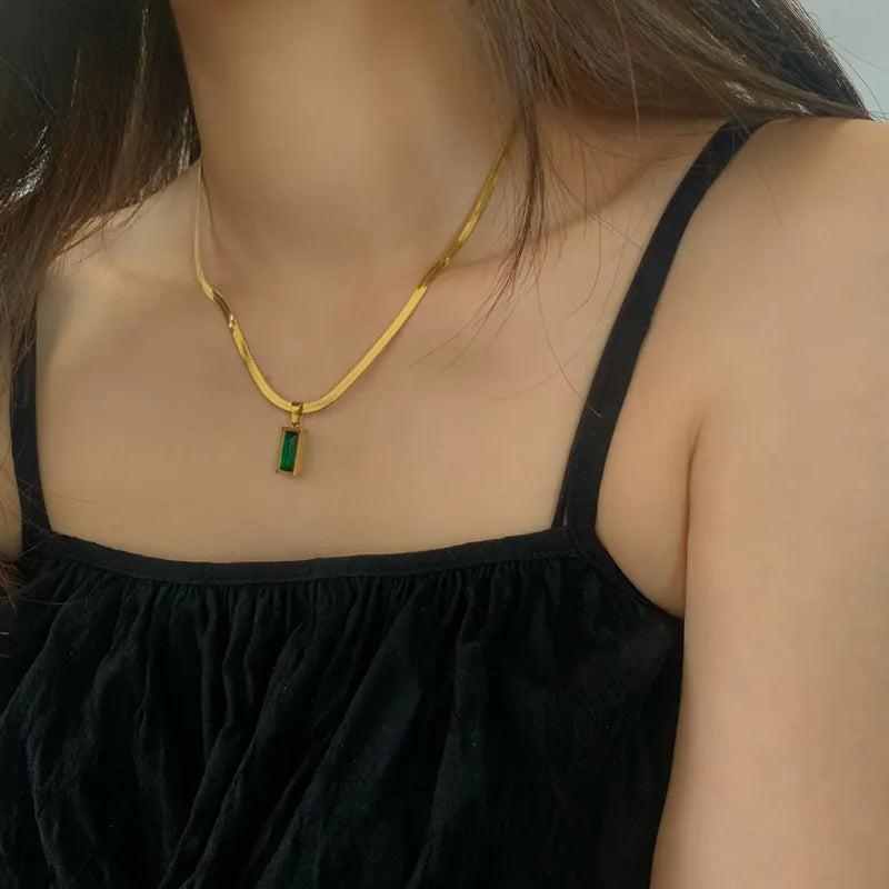 Square Emerald Chain Necklace