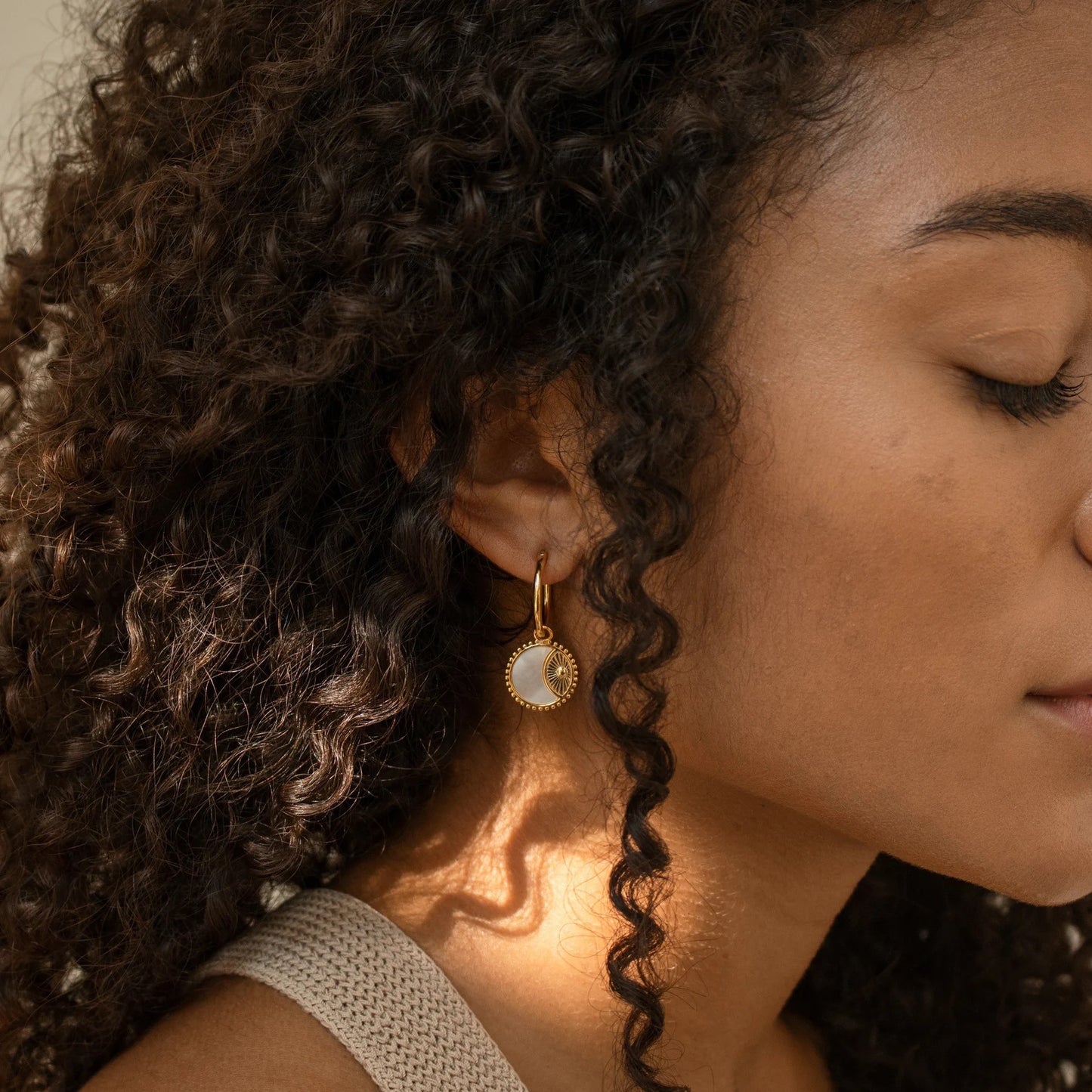 Sun and Moon Gold Earrings in Pearl