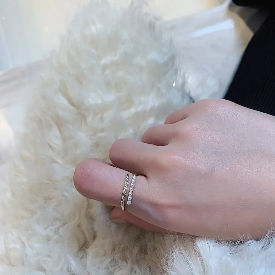Adjustable Gold Diamond Pearl Ring