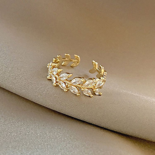 Kandy Rose 18K Gold Plated Zirconia Leaf Adjustable Ring