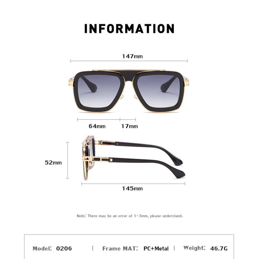 Vintage Square Sunglasses - Black & Gold