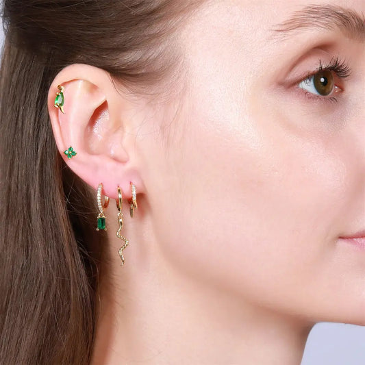 18K Gold Plated Green Zircon Earring Set