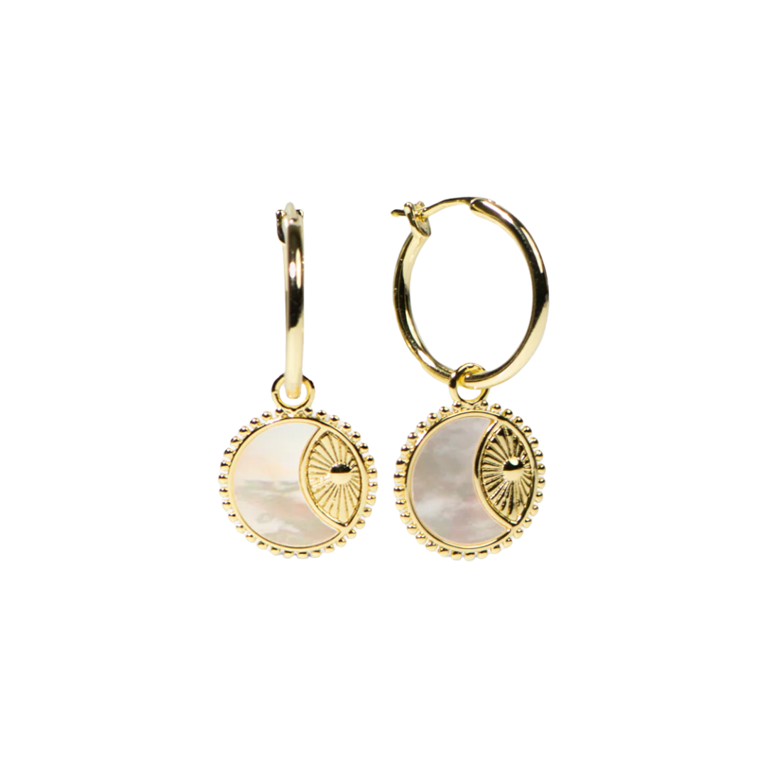 Sun and Moon Gold Earrings in Pearl